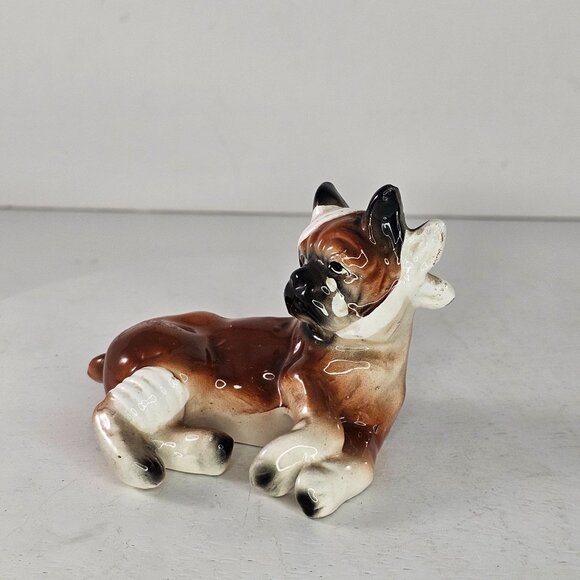 Vintage Ceramic Boxer Dog Figurine Brown & White Bandaged Injured Crying - Picture 3 of 9